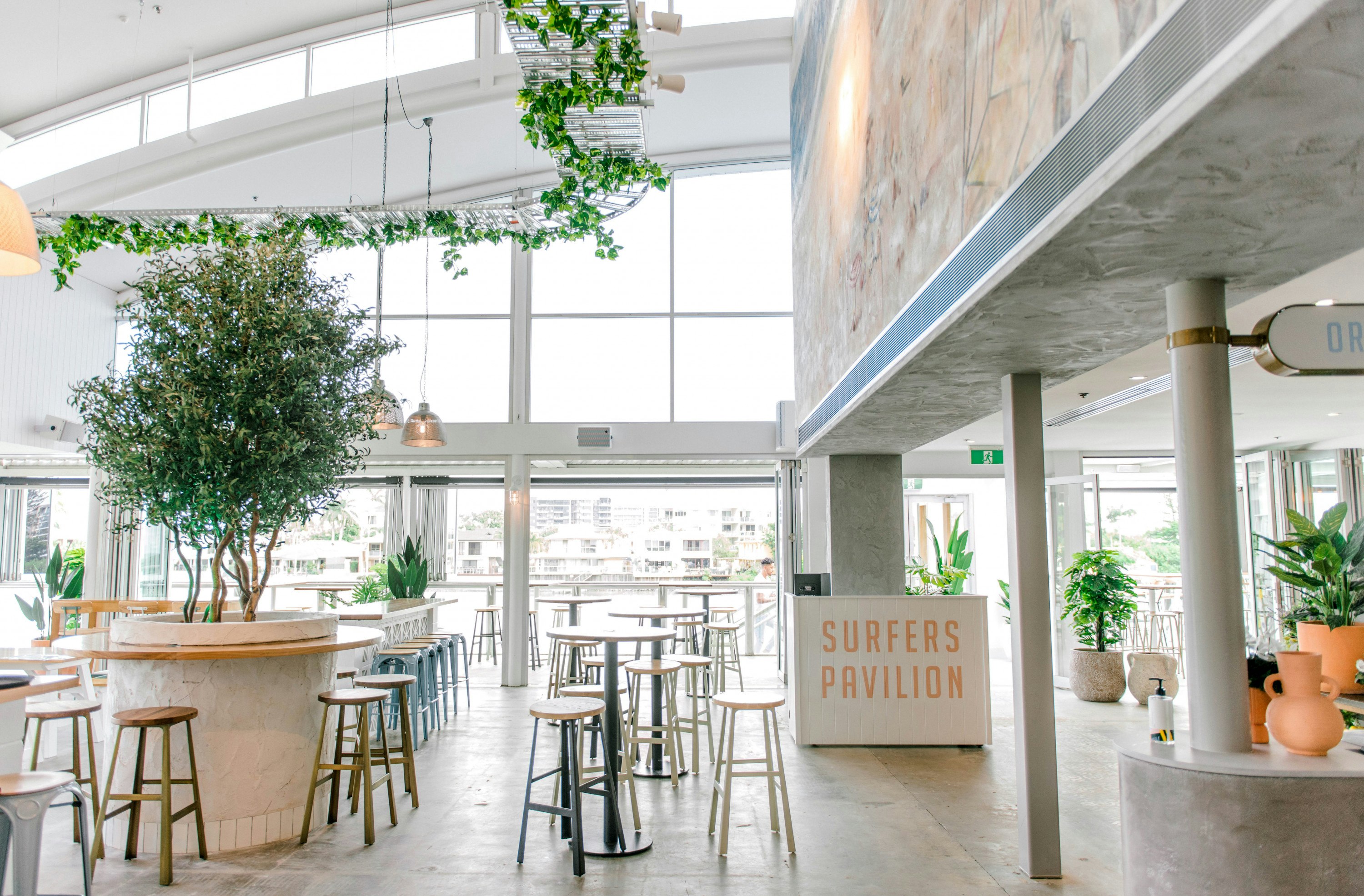 the bright interior of a waterfront venue